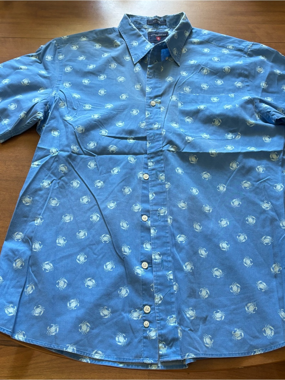 Saddlebred Blue Crab-Print Casual Button-Down Shirt